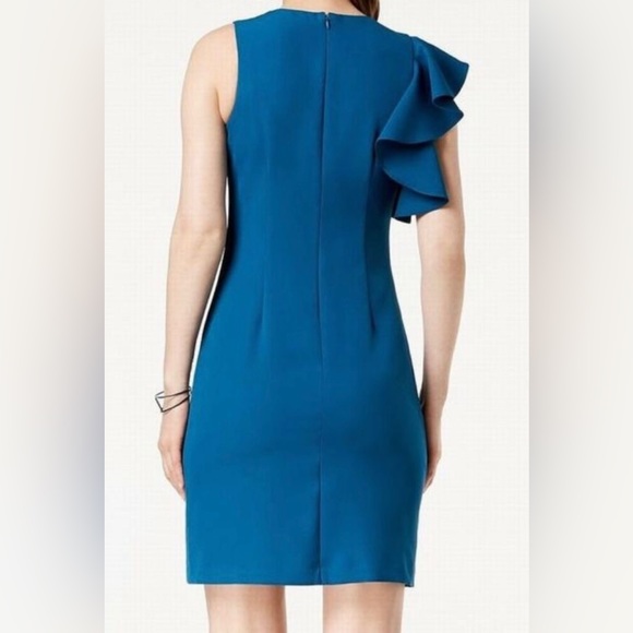 Julia Jordan Teal Blue Women's Sheath One Shoulder Ruffle Cocktail Dress - Picture 5 of 8
